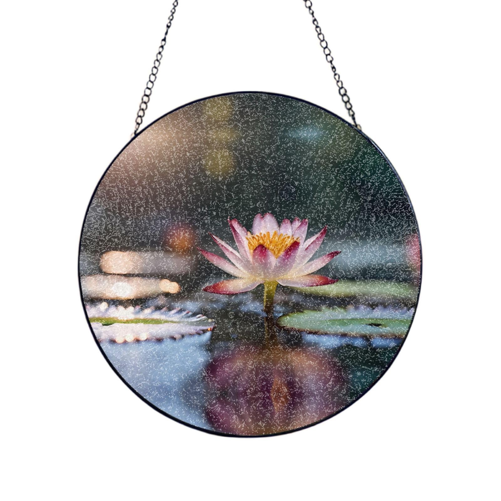 Poezjzw Stained Glass Window Hanging - Sleeping Lotus Sun Catcher For Door Garden Home Decor Christmas Mother'S Day Birthday Gifts 4in（10cm）