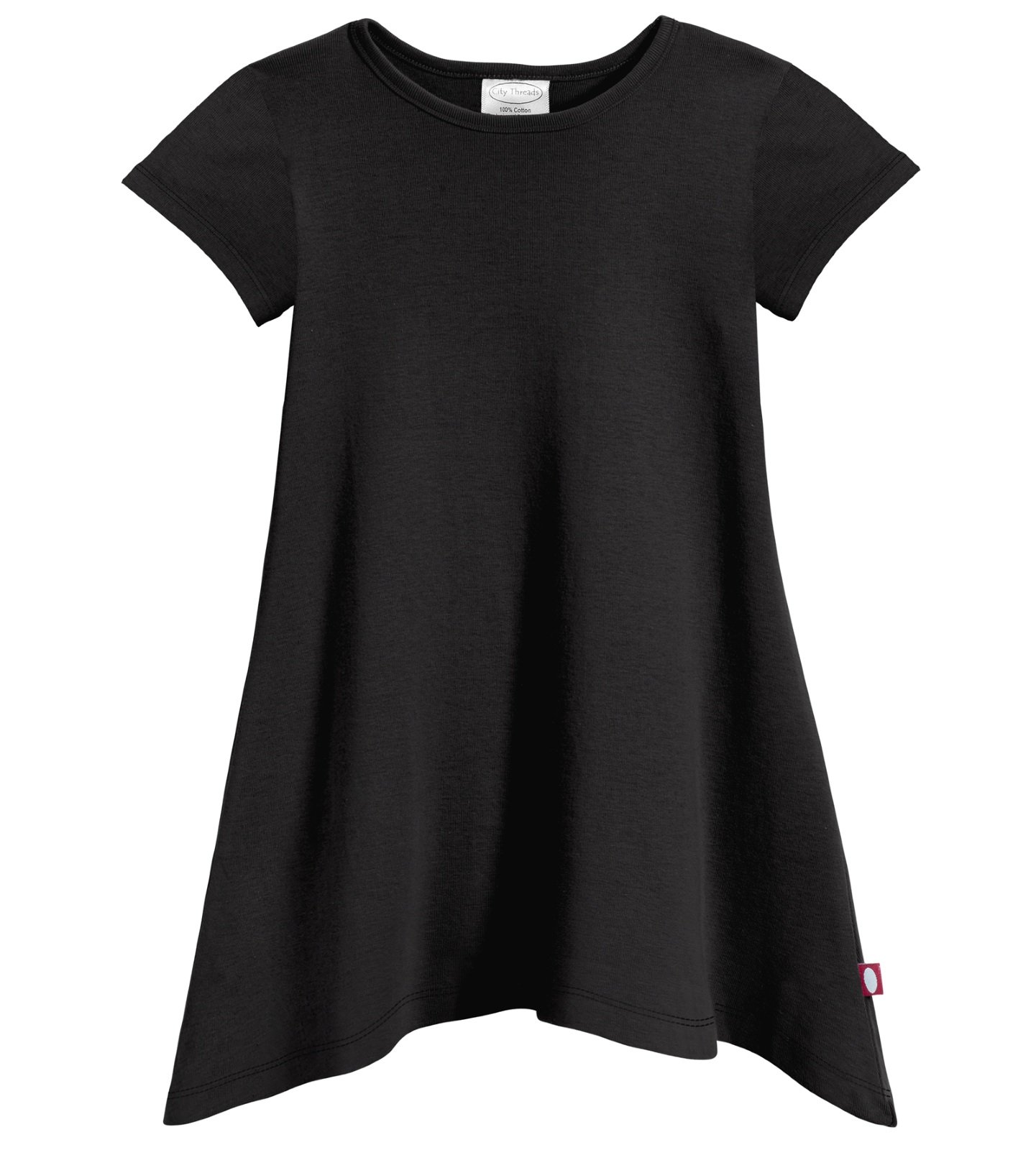 City Threads Girls' Shark Bite Short Sleeve Tunic Top Blouse Shirt Stylish Modern All Cotton for Sensitive Skins SPD Sensory Friendly, Black, 14