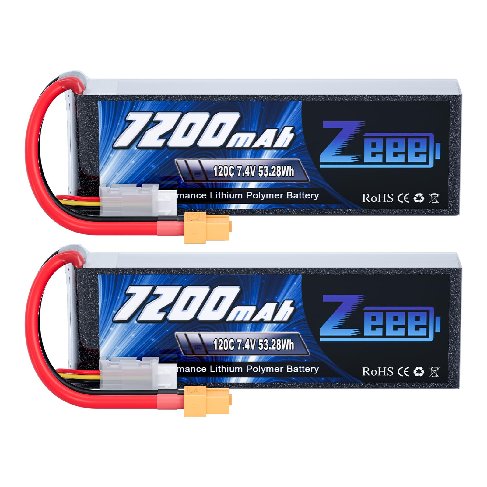 Zeee 2S Lipo 7200mAh 7,4V 120C Softpack-RC Akku mit XT60 stecker für RC-Autos, LKWs, RC-Fahrzeuge, Truggy, Buggy, Panzer, Hubschrauber, Flugzeug, Rennmodelle (2pcs)