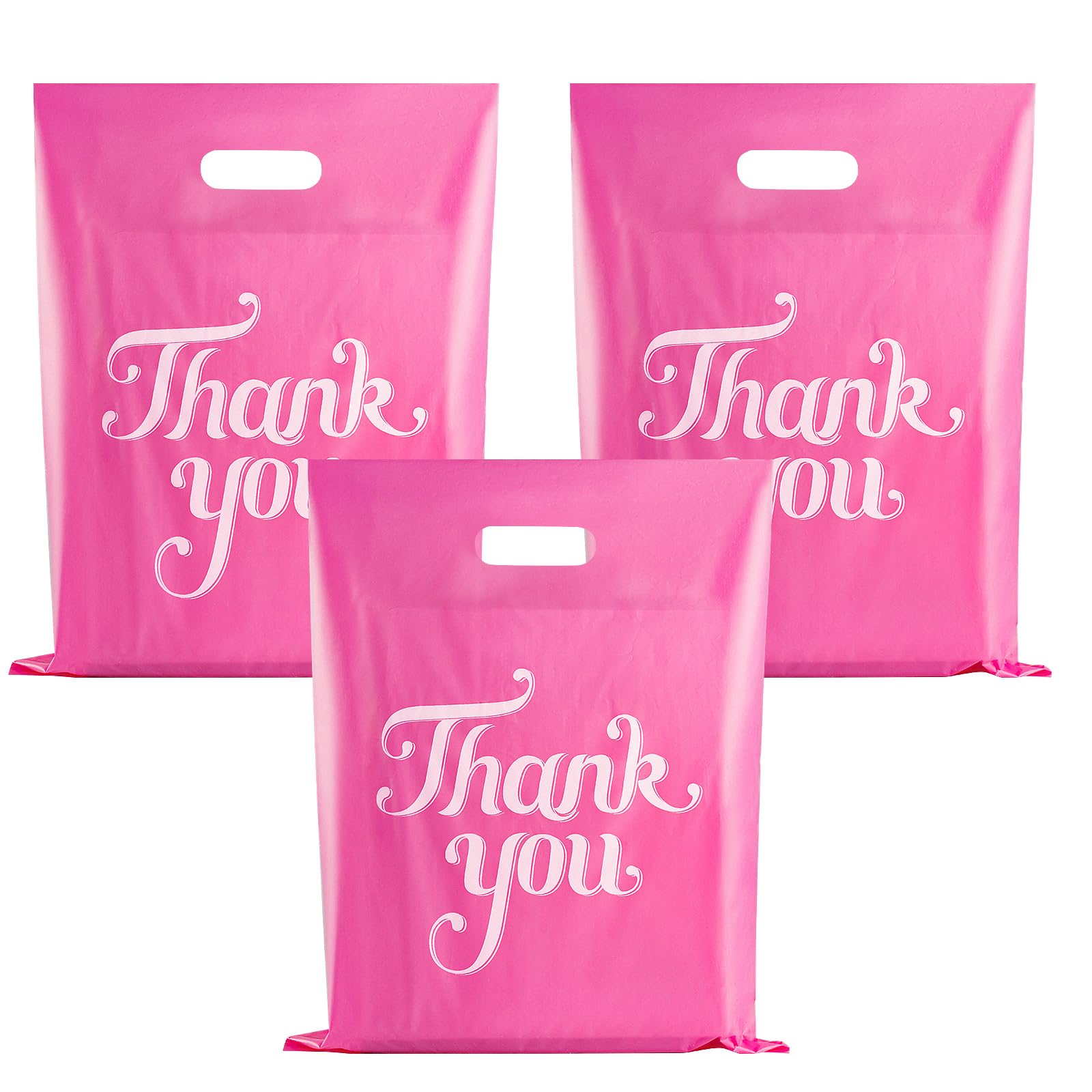 50 Pack Die Cut Plastic Shopping Bags With Thank You Logo 9X12 Merchandise Bags