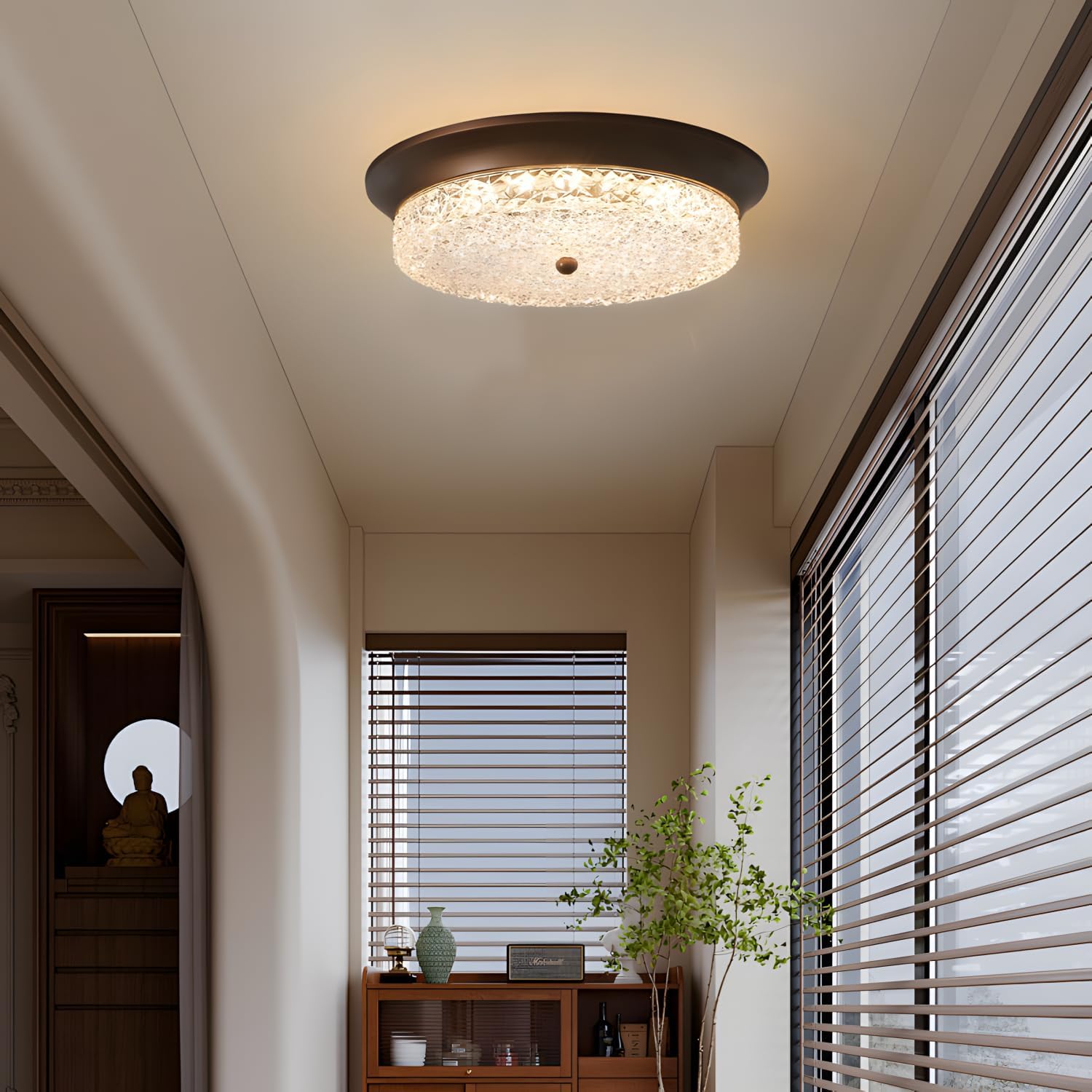 Bofea-Mid Century Flush Mount Ceiling Light with Oil Rubbed Bronze Finish,14.96 in Schoolhouse Light Fixture Modern Round Low Profile Ceiling Lights Glass Ceiling Lamp for Bedroom Kitchen Hallway. (A)