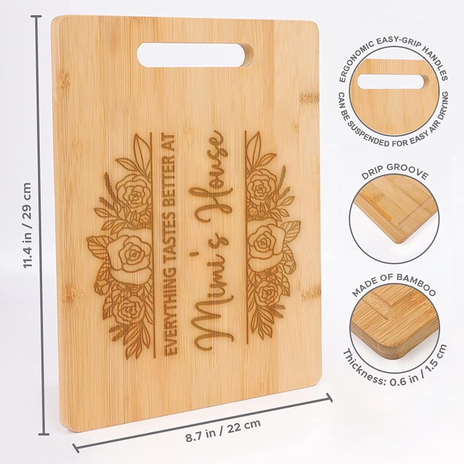 Mimi's House Bamboo Cutting Board - Everything Tastes Better At Mimi's - Mother's Day Gift - Birthday Gifts From Grandchildren - Son Daughter - Best Mimi Cutting Board, 11.4”x8.6” - Image 2