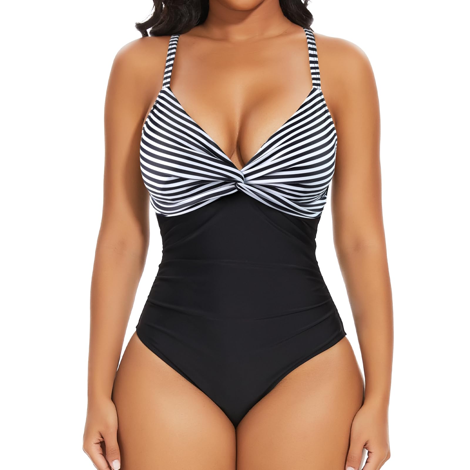SHAPERIN Costume Intero Donna da Contenitivo Increspato Costumi Interi Croce Costumi da Mare Curvy Scollo a V One Piece Monokini Swimsuit Tummy Control