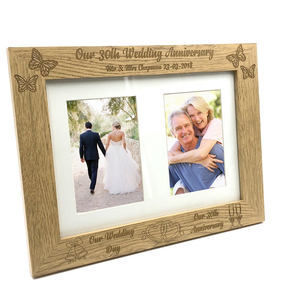 Ukgiftstoreonline Personalised Our 30Th Anniversary Double Wooden Photo Frame Gift