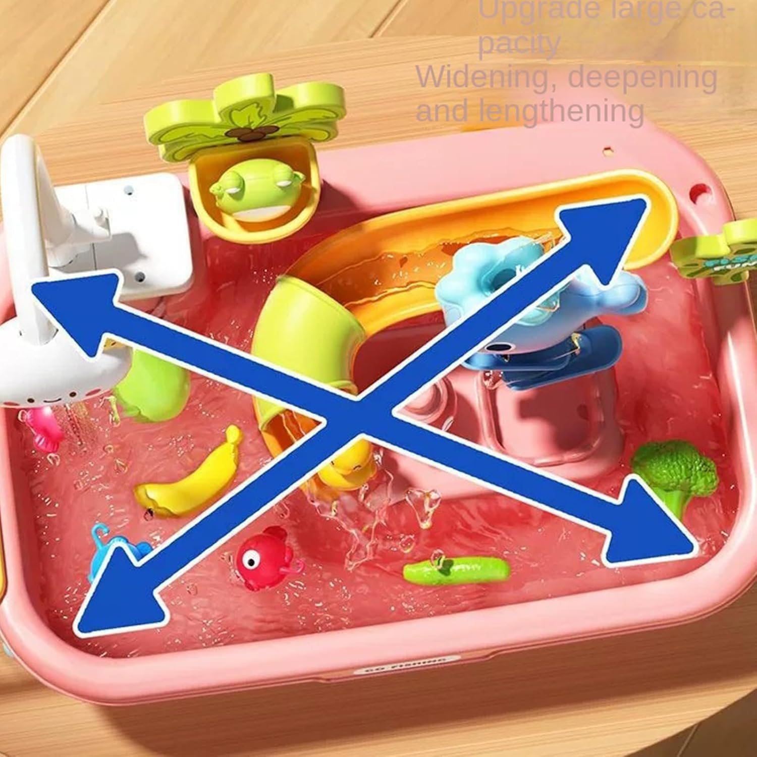 Aquatic Activity Table – Fishing Game Set, 4 in 1 Children's Sink with Running Water and Pump – for Boys and Girls from 4 to 8 Years, Summer Outdoor Swimming Pool