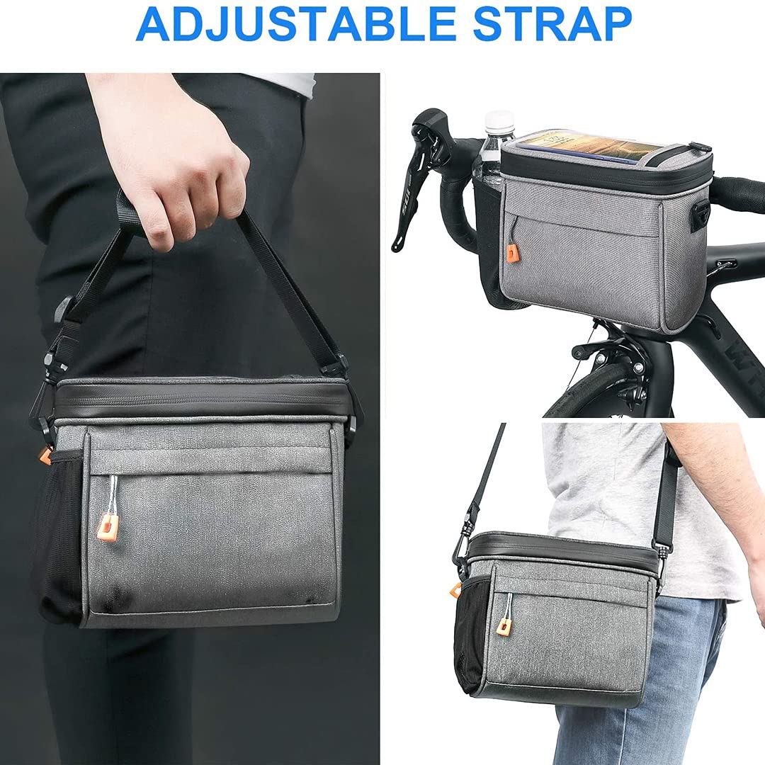 Borse da Manubrio da Ciclismo Borsa da Telaio da Bicicletta Borsa da Bici Impermeabile di Grande capacità con Touch Screen in TPU con Copertura Antipioggia e Tracolla Staccabile