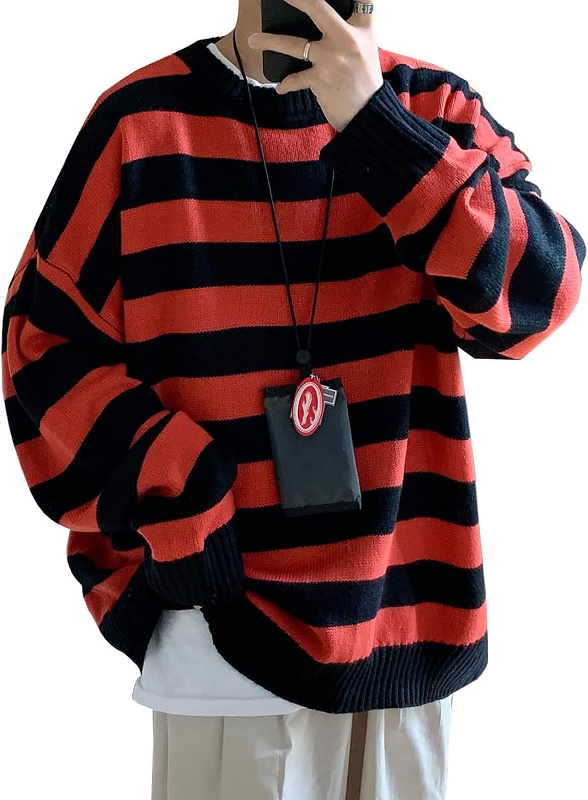 gaoju Men Casual Long Sleeve Striped Sweaters Oversized Knit Pullover Autumn Winter Fashion Sweater Jumpers Tops-picture-24
