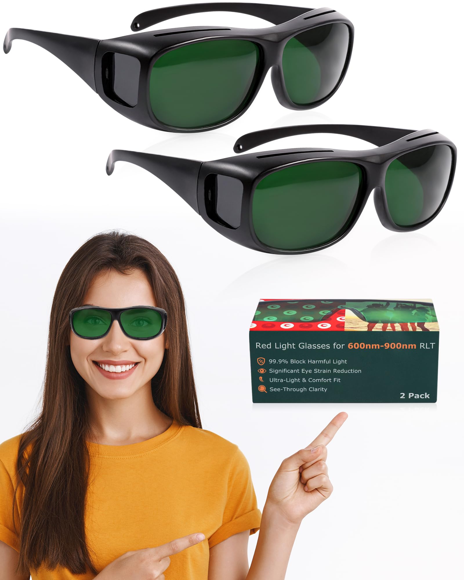 LIGHTMEUP Red Light Therapy Glasses,Eye Protection for Infrared & LED Light Sessions–Blocks 200-2000nm Harmful Wavelengths,Maintain Visibility,Lightweight Comfortable Red Light Goggles 2 Pairs : Health & Household