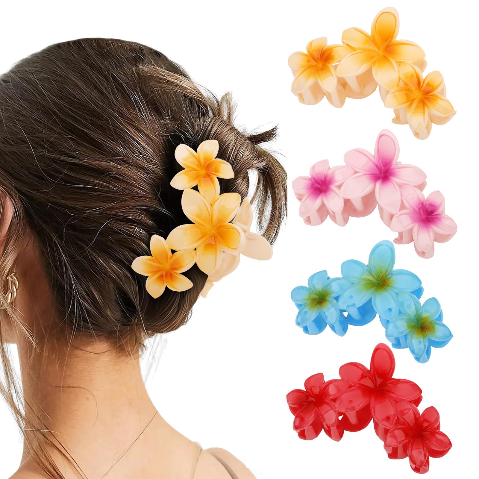 Amariver Hair Clips for Women 4Pcs Flower Claw Clips Cute Hair Claws Flower HairClip for Thick Thin Hair Strong Hold HairClaws Summer Accessories for