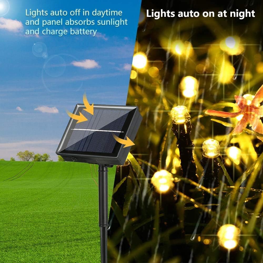 Solar String Lights Outdoor, 2 Pack 42ft 100LED IP65 Waterproof Decoration for Patio Yard Garden Trees Christmas Wedding Party (Warm White)