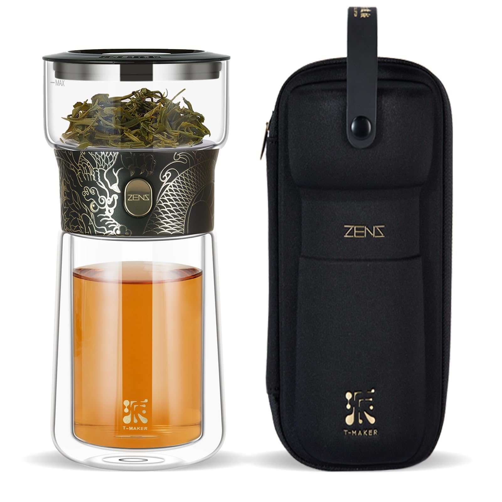 ZENS theiere con infusor, mágico de un solo toque tetera de cristal para té de hojas sueltas sin daños, máquina de té fresca con taza térmica y bolsa de té portátil, para regalo