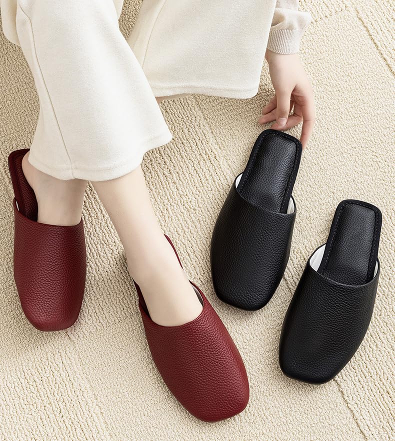 Hyfant Top Grain Leather Scuff Slippers