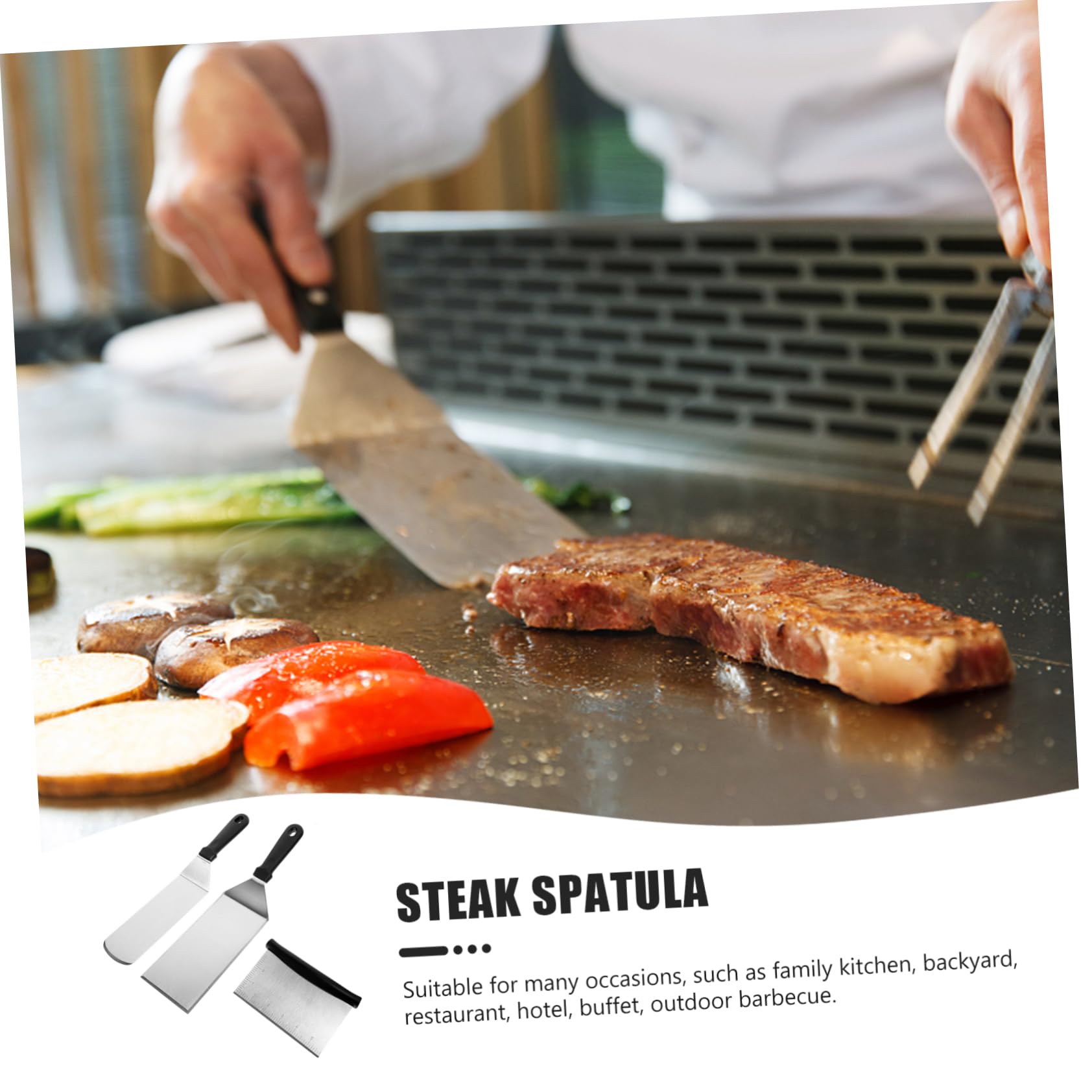 SOLUSTRE Spatola per Cucina in Acciaio Inossidabile e Pp Set 3 Pezzi per Girare e Mescolare, Utensile Resistente per Barbecue e Padelle Antiaderenti