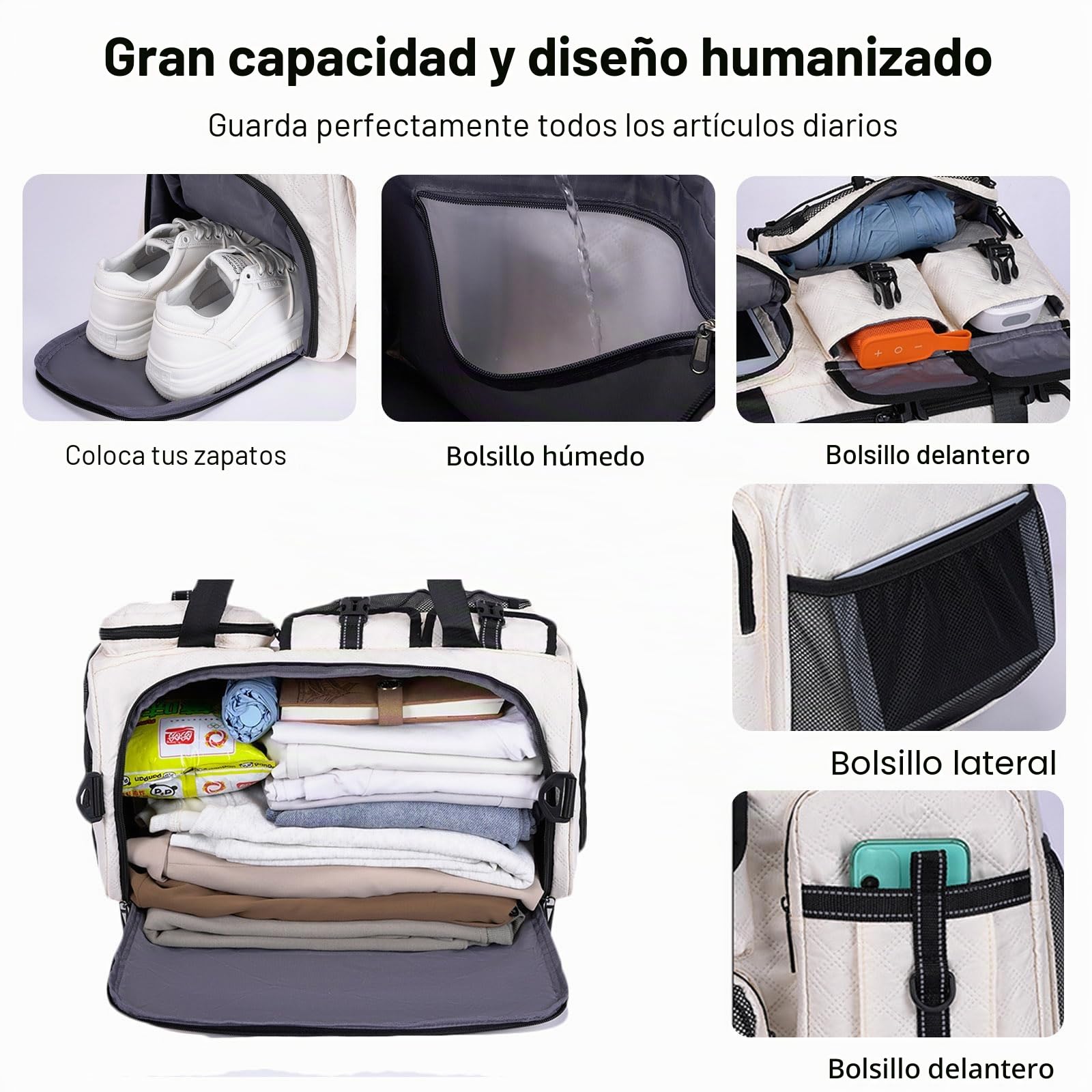 FANDARE 3 EN 1 Bolsa de Viaje para Mujer Mochila Viaje Hombre Bolsa de Deporte con Compartimento para Zapatos & Separación Seca y húmeda Bolsa Mano Equipaje Deporte Gimnasio Bolso de Hombro Verde