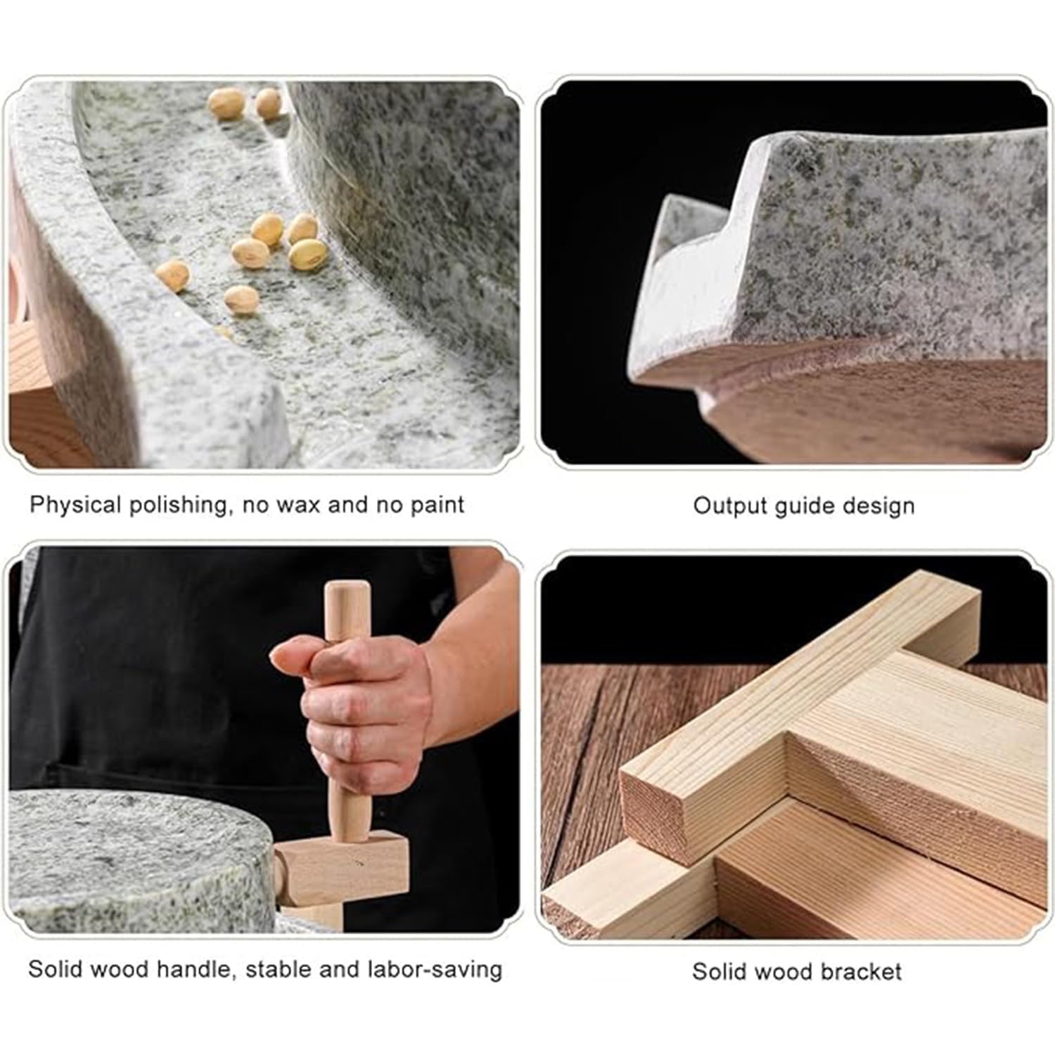Granitstein Getreidemühle mit Ständer Manuelle Handmühle für Trocken- & Nassmahlen ideal für Tofu Sojamilch Sesambohnen Natürliche Küchenmaschine