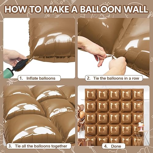 Miniatura 4 de NISOCY Globos de Otoño de Acción de Gracias 25PCS Globos Cuadrados Marrones de Papel de Aluminio Telón de Fondo de Pared de Doble Cara Kit de Arco