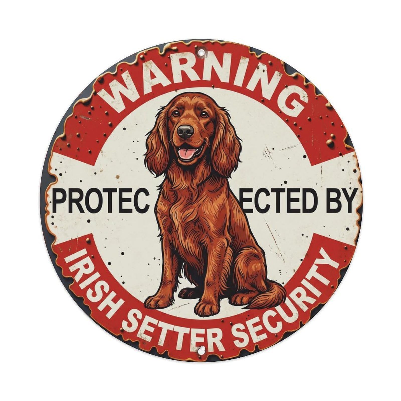 Metal Tin Sign Warning Protected By Irish Setter Dog Security Vintage