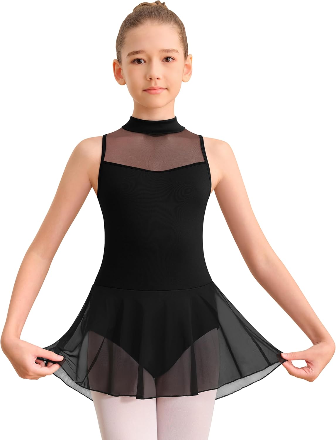 Girls Ballet Leotard For Dance Mesh Skirt Lace Tank Dancewear,Hollow Back Crisscross Straps - Image 2