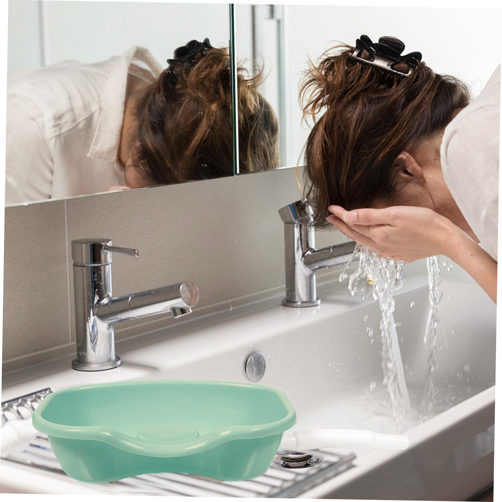 Haarwaschbecken für Bettlägerige Personen, Kunststoff, 1 Satz | Tragbares Shampoo Becken mit Geschwungenem Rand, Ergonomische Beckform, für Bett Haarwäsche im Haushalt