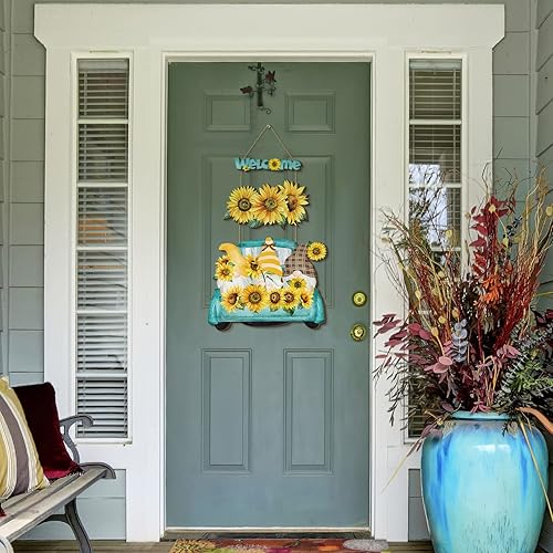 Miniatura 5 de Geetery Letrero de bienvenida de gnomo de girasol, decoración de cocina, letrero colgante de madera con sol, regalos para puerta delantera, porche,