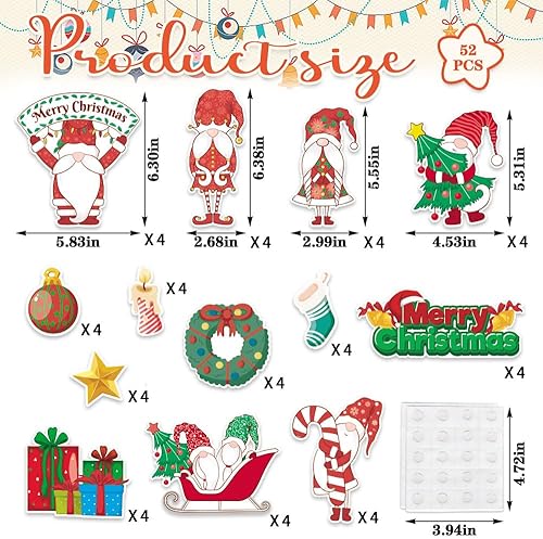Miniatura 2 de Hying Juego de 52 tableros de anuncios de Navidad, gnomos de Papá Noel, decoración de calcetines de Navidad, recortes de vacaciones de invierno,