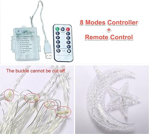 Miniatura 6 de Guirnalda de luces LED de vacaciones, luces parpadeantes de estrella, luna, USB, para ventana, decoración de fiesta de festival Eid, cortina de