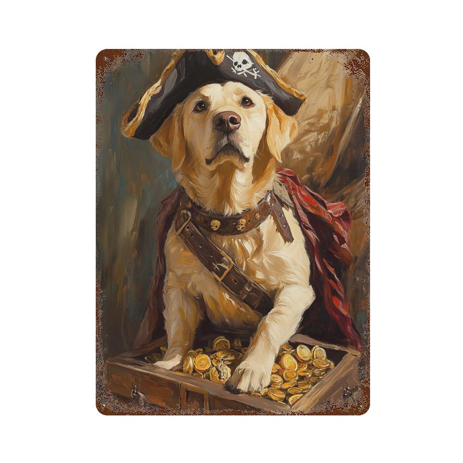 Pirate Dog Treasure Chest-72 15.7"x11.8" Vintage Rust Metal Sign, Decorative Metal Wall Art for Bistro, Counter And Cafe Decor