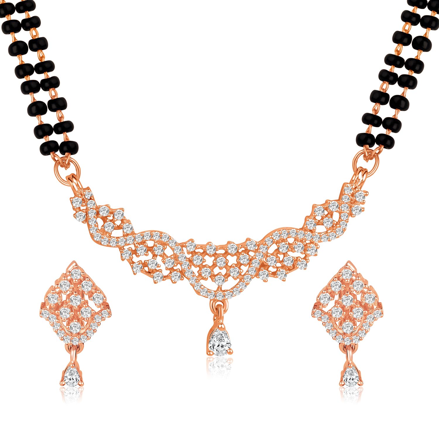 Peora Rose Gold Plated Cubic Zirconia Studded Fancy Mangalsutra Drop Earrings Jewellery Set for Women (B0D8J4XDFL) Amazon Price History, Amazon Price Tracker