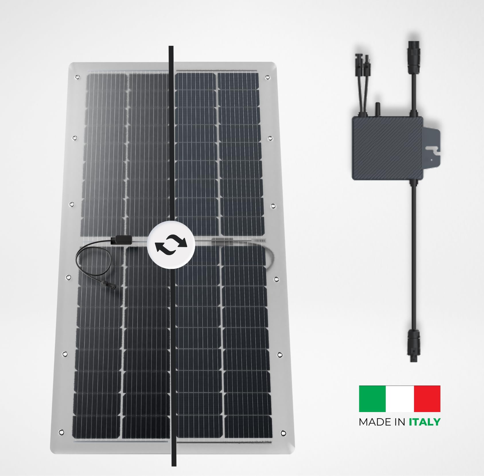 Kit de 2 paneles solares flexibles 410 W Microinversor y cable – Módulo monocristalino IP65 ultra fino 162 × 77 × 0,3 cm – Panel fotovoltaico Plug and Play de balcón fácil de instalar