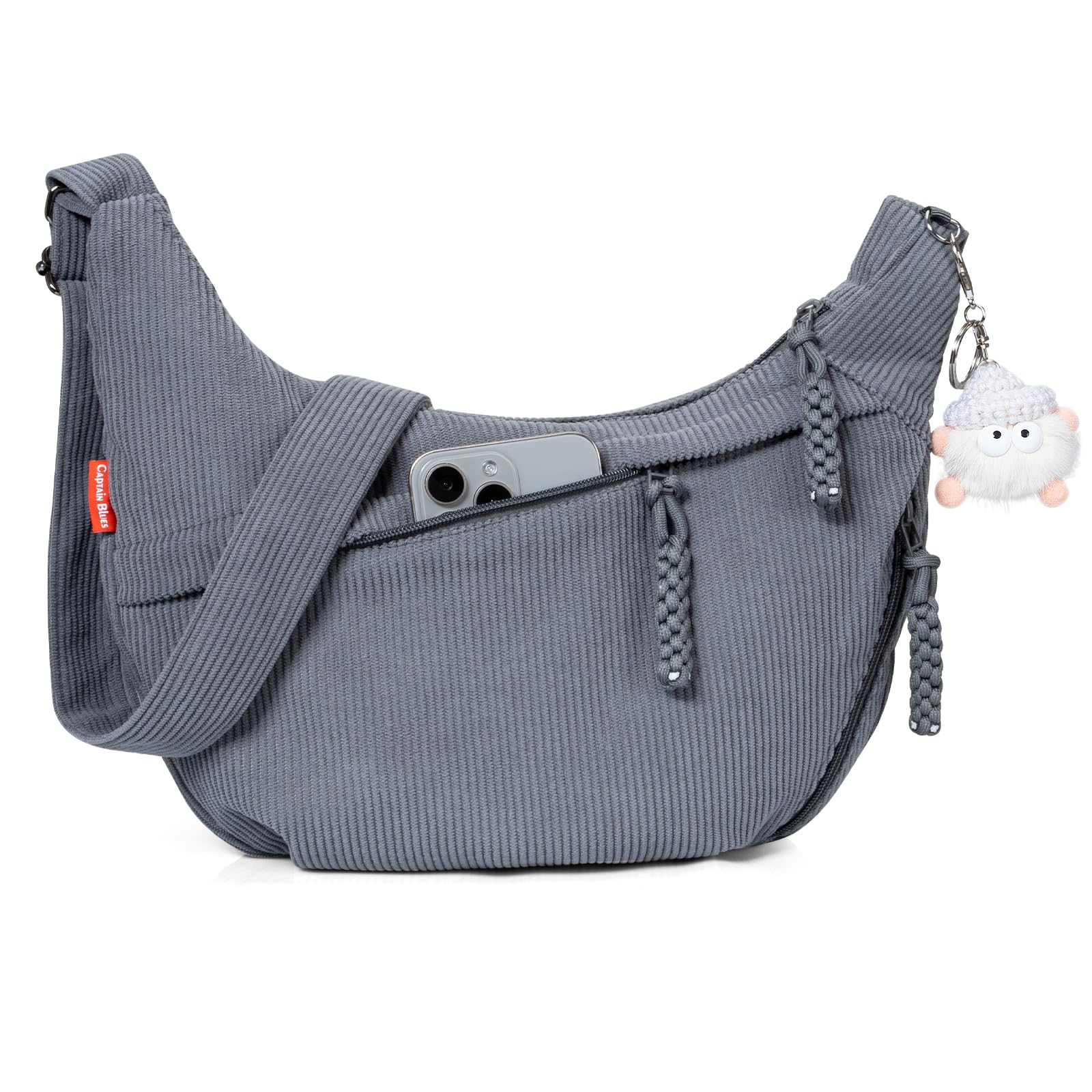 Captain Blues Umhängetasche Damen Crossbody Bag Cord Tasche Halbmond Tasche Damen, Verstellbare Schultertasche mit Reißverschluss und Baumwollfutter, Ideal für Arbeit, Reisen und Uni