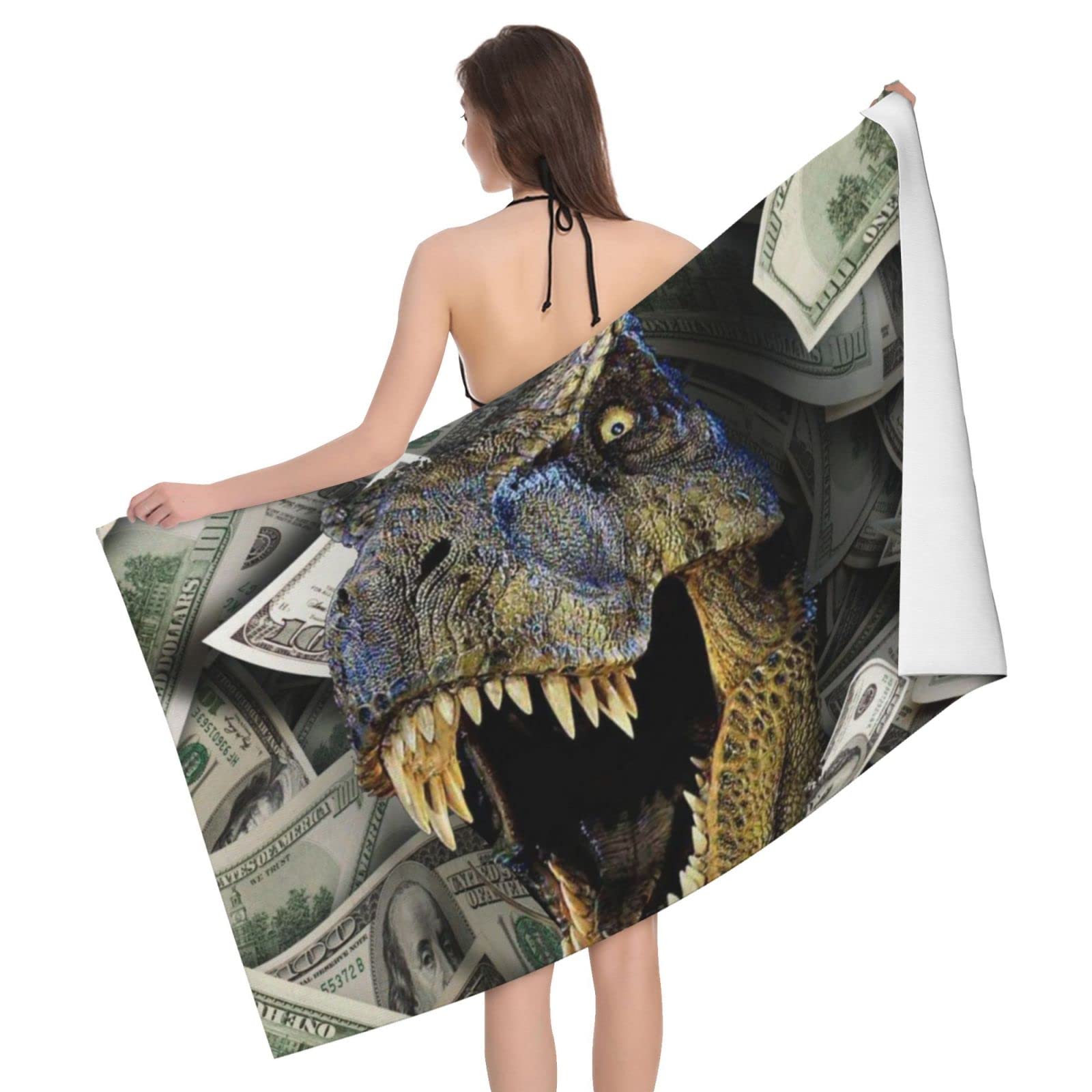 JIANWBeach Towel Microfibre Bath Sheet T Rex Dinosaurs In Dollar Cave Mouth Super Absorbent Quick Dry Sand Free Bath Towel For Swim Sports Spa Yoga Sunbeds 80x130cm