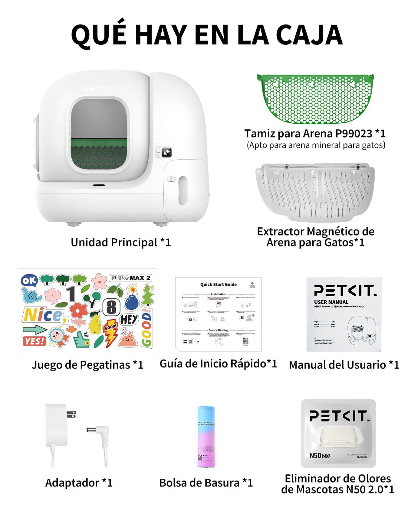 PETKIT Pura MAX 2 Arenero Gatos Autolimpiable, Inodoro para Gato, Arenero Autolimpiable para Gatos, Anti-Fugas, xSecure/Eliminar olores/APP/76L, para Varios Gato (Sin Purificador, con N50