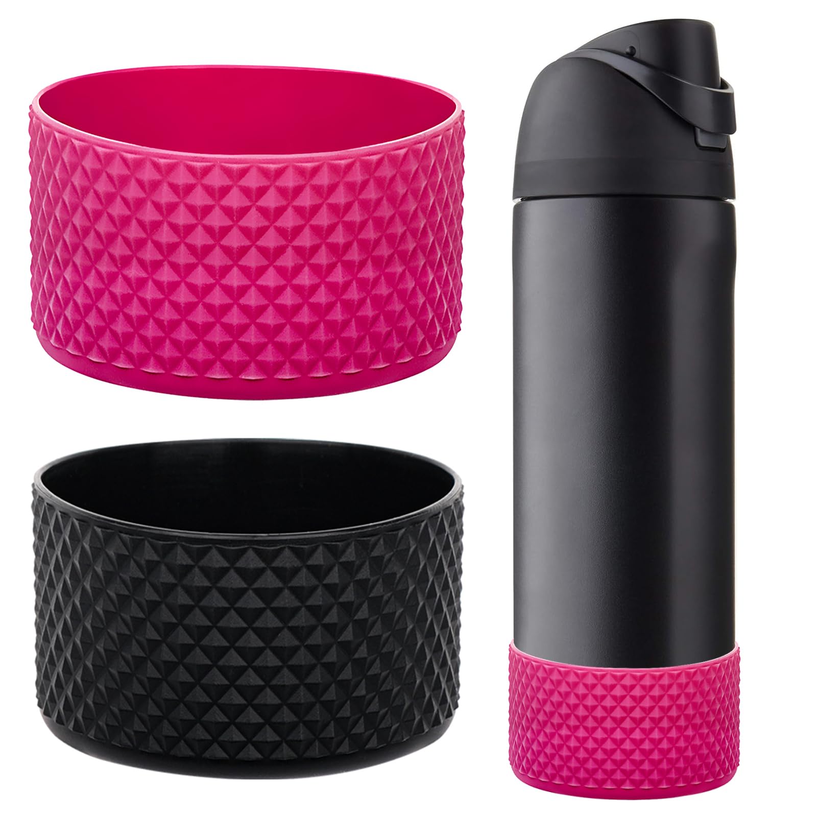 WK IEASON 2Pcs Silicone Water Bottle Boot for Owala 24oz 32oz 40oz, Protective Flask Bottom Cover Base for Owala FreeSip Twist and Flip Flask Bottles (Diomond Snapper/black, 40OZ)