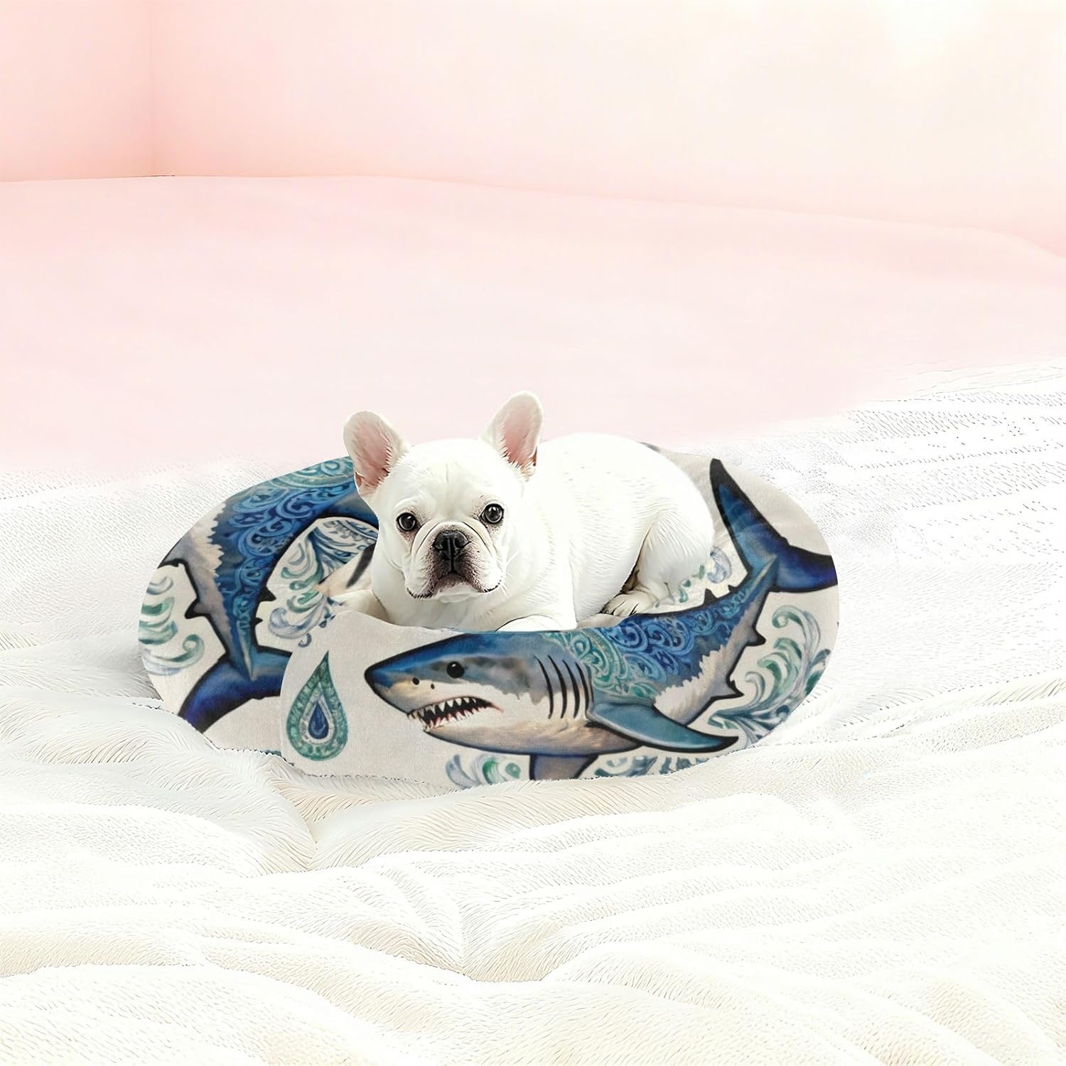 Blue Decorative Pet Dog Beds Warm & Cozy fluffier Pillow Bed for Medium Size Pets Sleeping