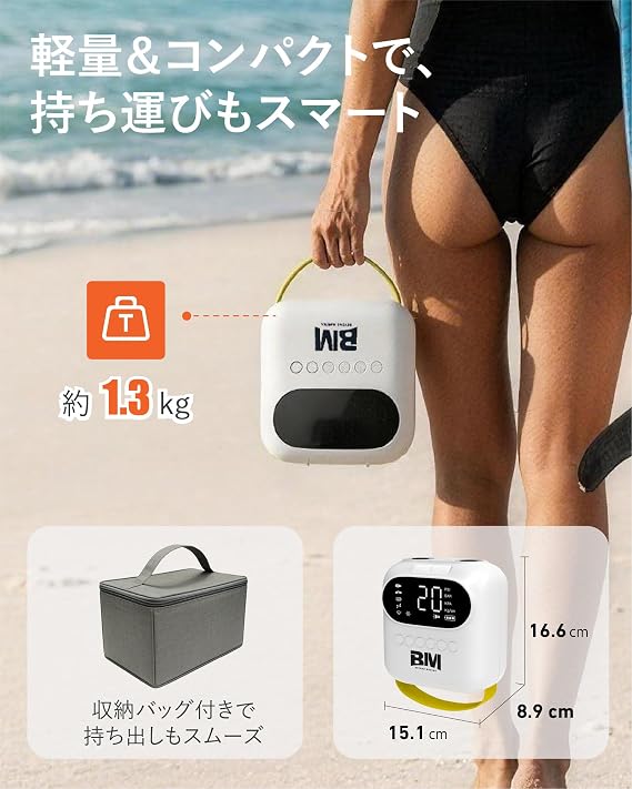 SUP電動ポンプ 充電式エアーポンプ 最大20PSI 高速充気・放気対応Type-C急速充電 内蔵バッテリー DCシガーライター対応 多機能電動空気入れ SUPボード・カヤック・浮き輪・エアーマット・テント対応