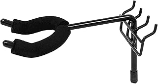 Padded Metal Economy Front Facing Fixed Angle Guitar Hanger with 4 inch Stem â€“ Slatwall and Pegboard Mount Display â€“ Acoustic and Electric Guitar Holder (Quantity 5) (5, Black)