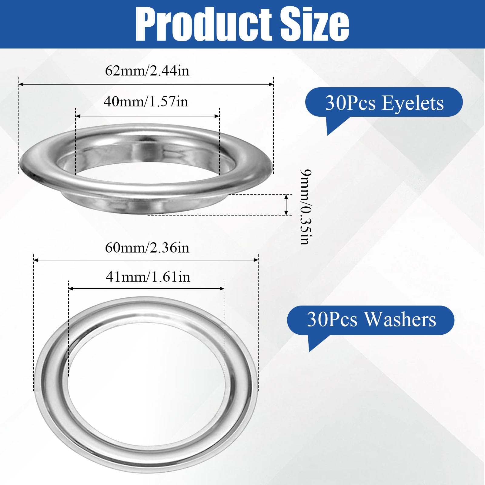 Akamino 30 Set Grommets Eyelets Kit, 40mm Brass Eyelets with Washers - Image 2