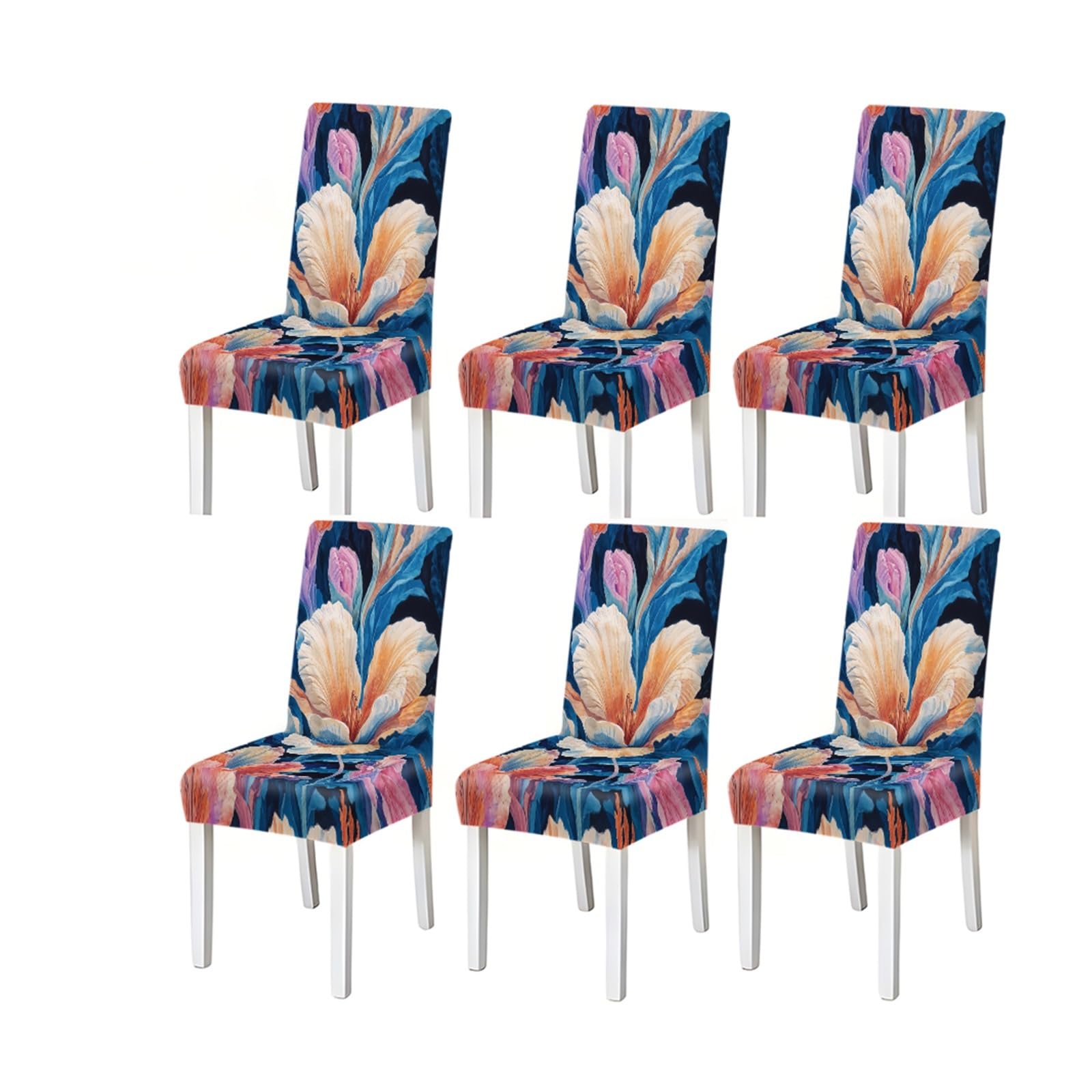 FZJKGH Abstract Floral Pattern Print Dining Chair Covers Set Of 2/4/6, Blue Artistic Stretch Slipcovers Removable Stretch Slipcovers for Dining Chairs(6PCSChair cover)