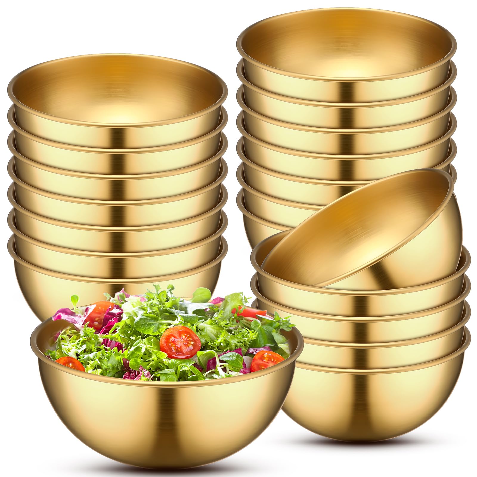 Nuogo 20 Pcs 4.7 Inch Gold Bowls Stainless Steel Salad Mixing Bowls