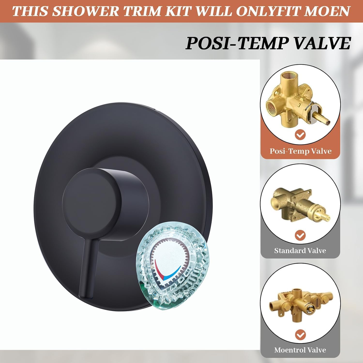 Shower Valve Trim Kit, Compatible with Moen Posi-Temp Valve Universal Moen Trim Kit for Single-Handle Shower Valves, Compatible for Moentrol Series