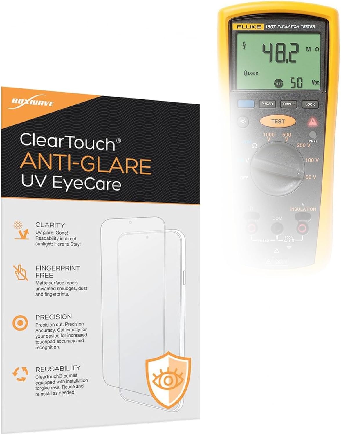 BoxWave Screen Protector Compatible with Fluke 1507 - ClearTouch Anti-Glare Anti-UV EyeCare (2-Pack), Filters Out Harmful Blue Light Reduce Fatigue