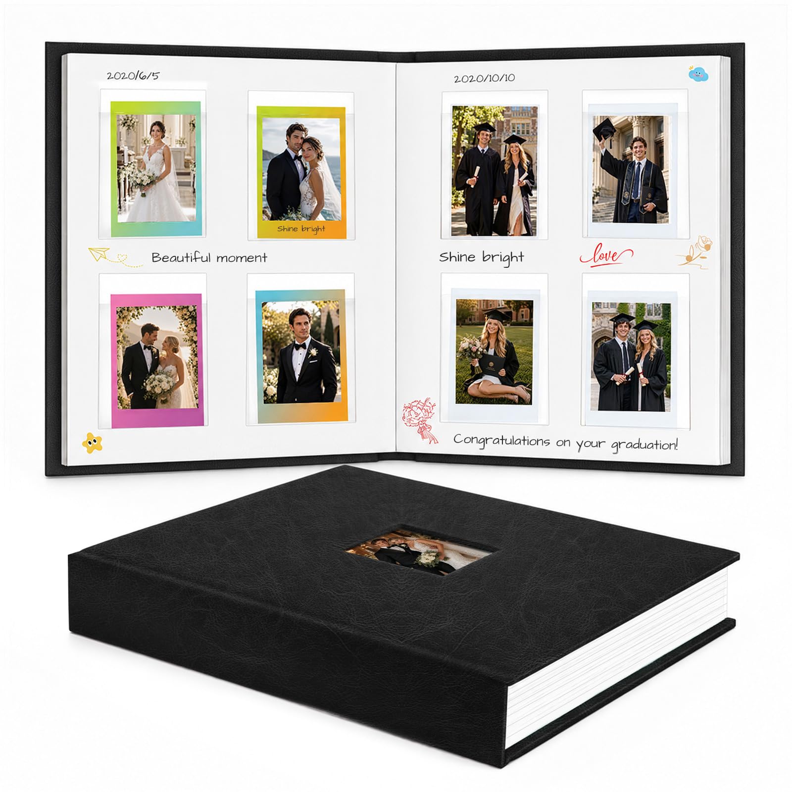 128 Pocket Photo Album with Writing Space and Front Window, 3 Inch Picture Book for Polaroid Compatible with Fujifilm Instax Mini 12 11 9 8 7+ 99 40 Instant Camera,K-pop Photocards (Black)-image-8