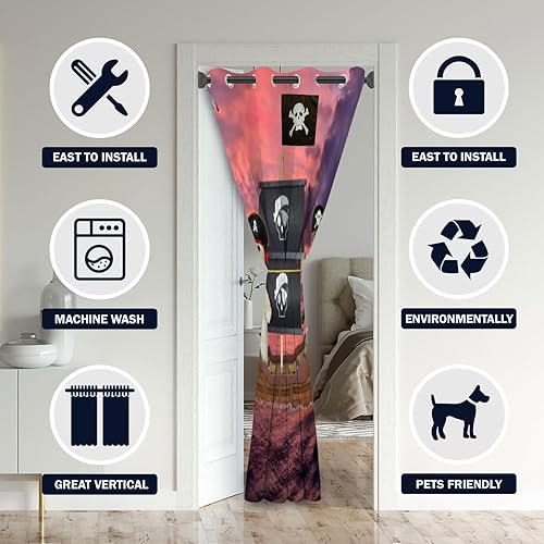 Miniatura 3 de ONINUO Divertidas cortinas de puerta de animales para puertas, lindos gatos y perros, cortina opaca pirata para armario de dormitorio de niños,