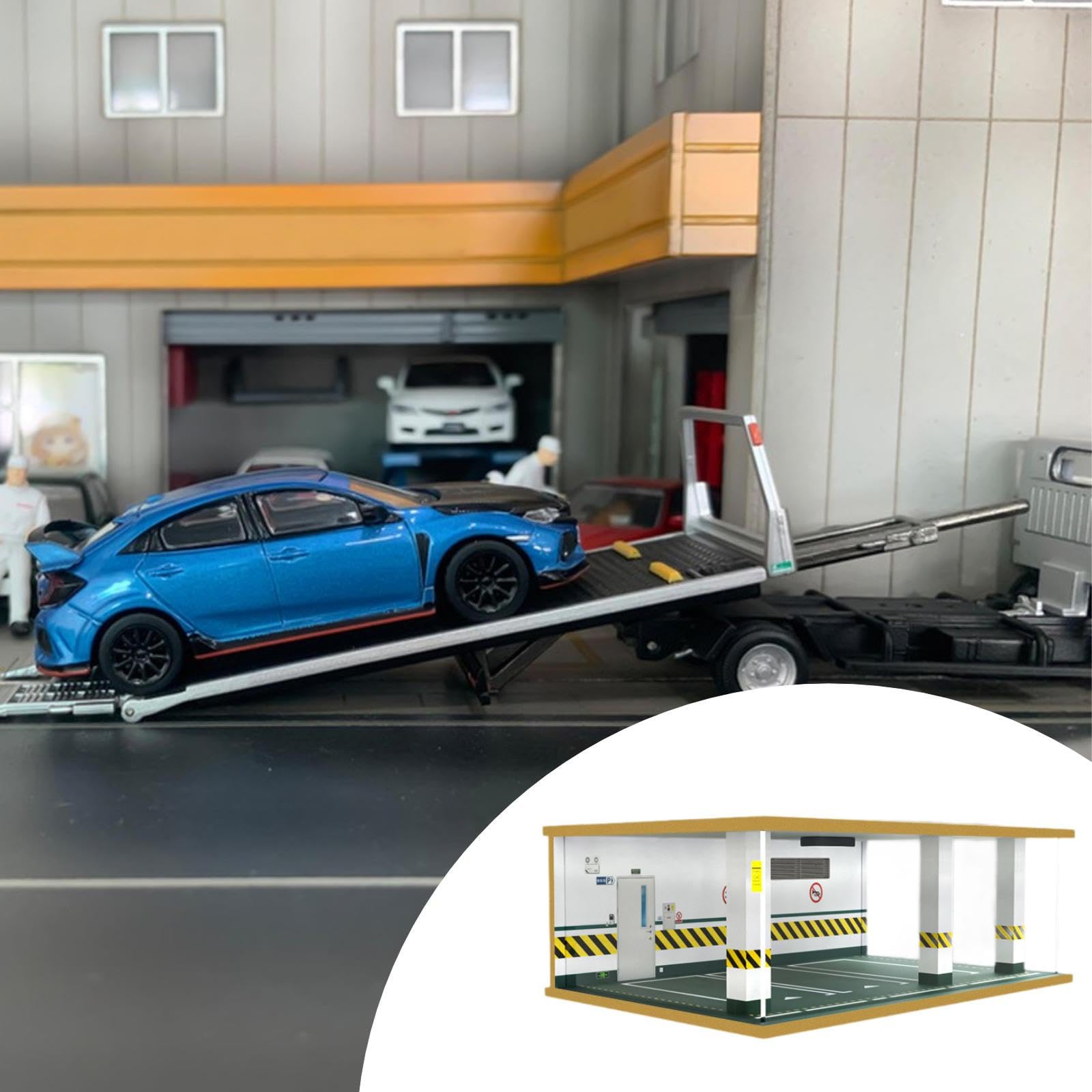Sharplace Vitrina para Garaje Coches a Escala 1/24 con luz, con Espacio Almacenamiento y Gran Durabilidad. Modelo Garaje con Cubierta
