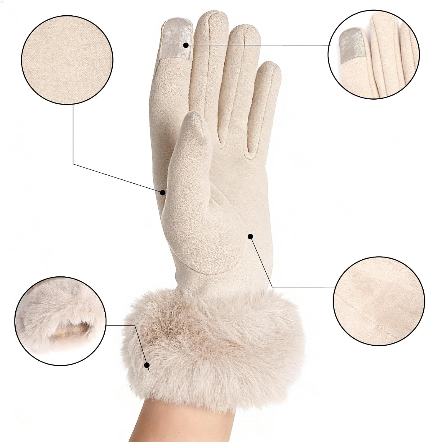 choyaxo Faux Fur Gloves Fuzzy Gloves Winter Cute Glove Fur Lined Gloves for woman cold Weather