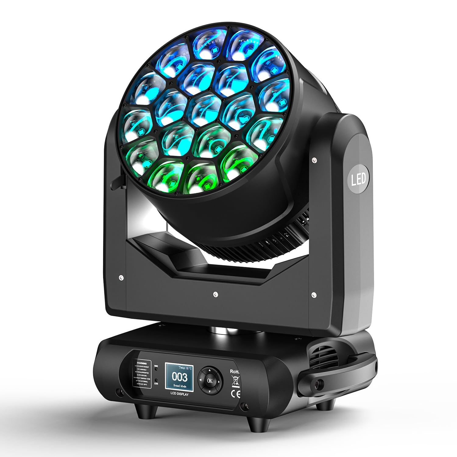 YXFAZPP Professional Moving Head DJ Lights, 19x40W RGBW 4in1 LED Stage Lights with Beam Wash Zoom Strobe Effect, for Parties Discos Wedding Club