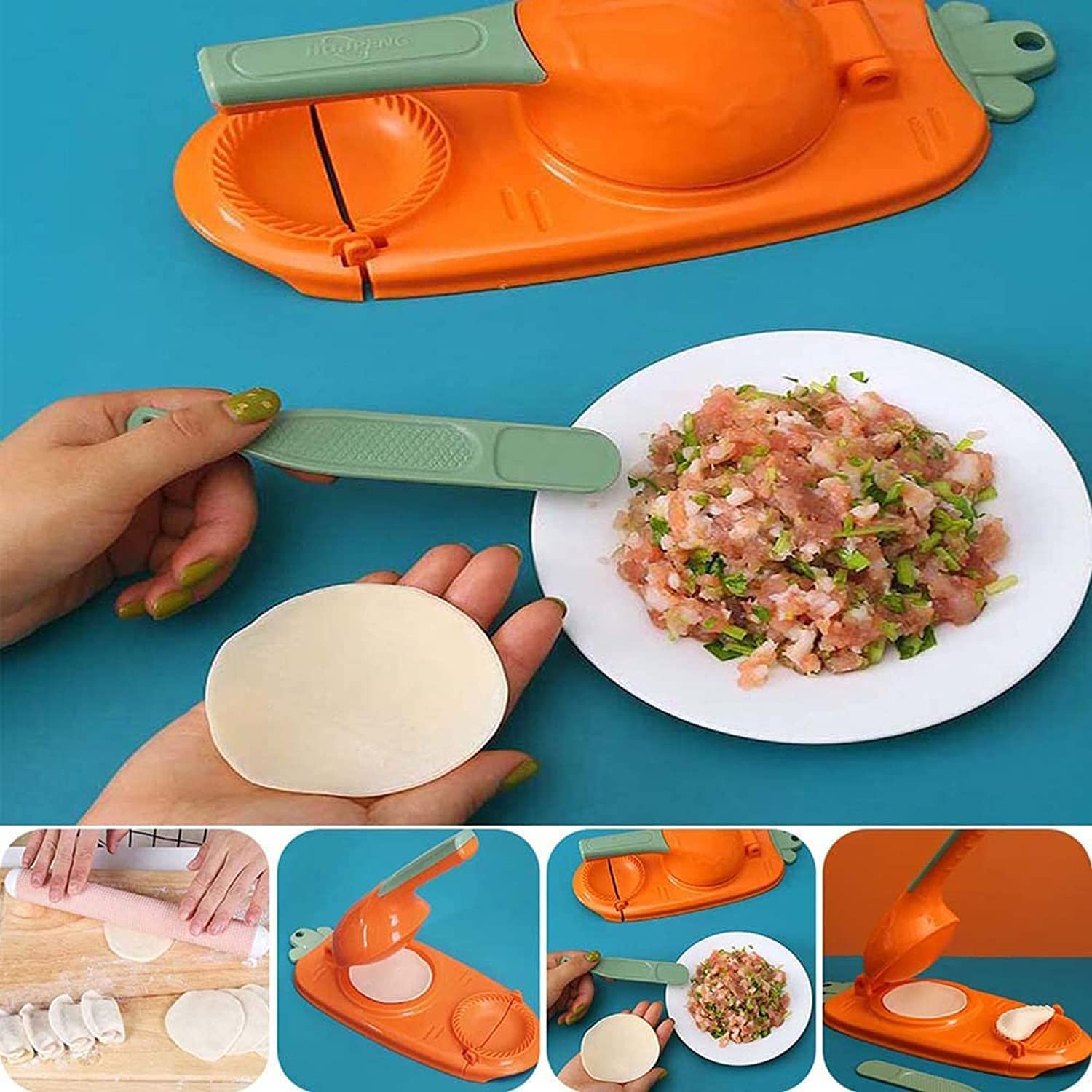 Produktbild von 2 Stück Holz-Teigblätter-Maker – Manuelle Presse Für Knödel, Wonton, Gyoza, Ø 7,7 Cm, Aus Naturholz