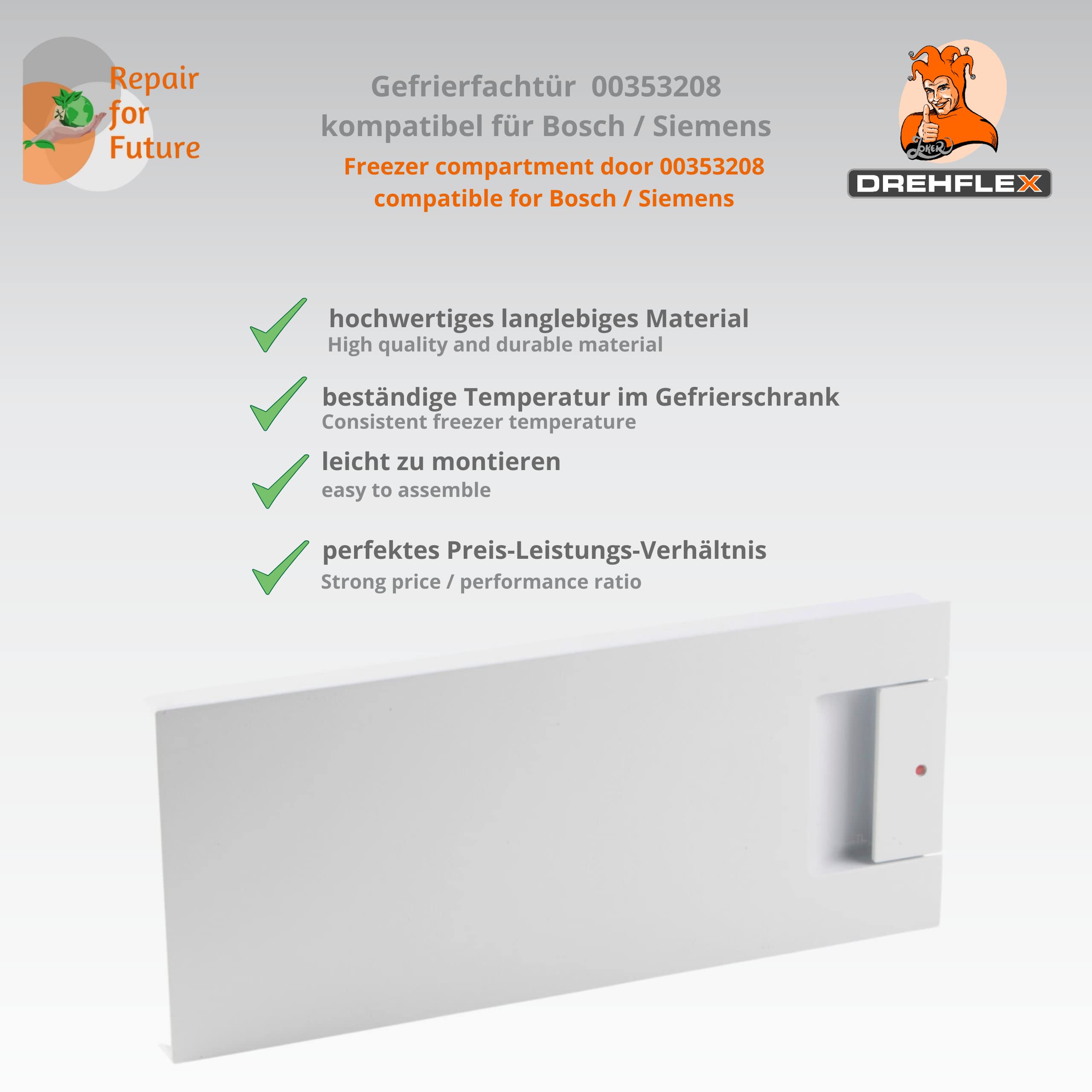 Bosch Siemens Gefrierfachtür Klappe 449x192x55 mm kompatibel 00353208