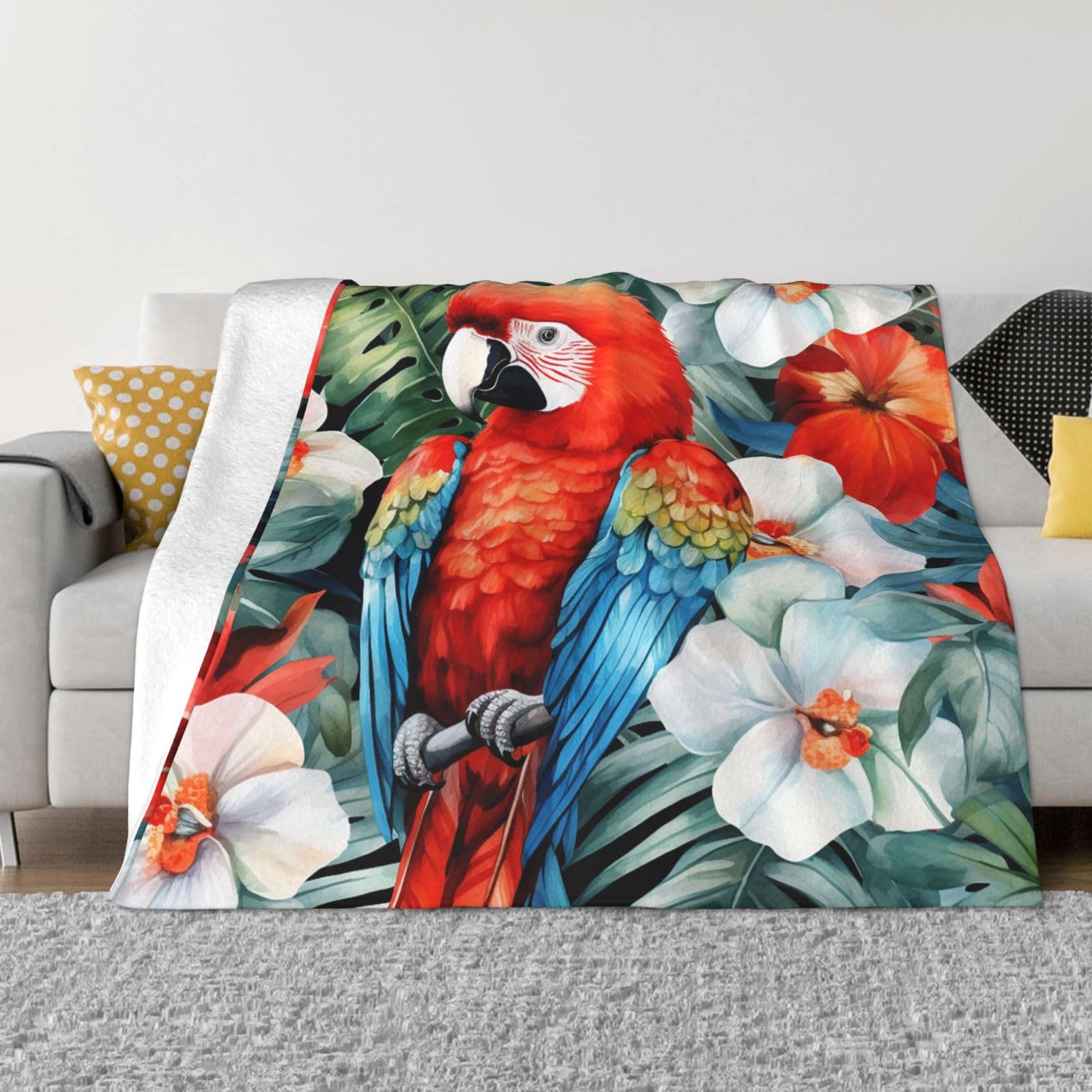 Couverture en polaire douce chaude plaid floral tropical lit canapé 76x102cm