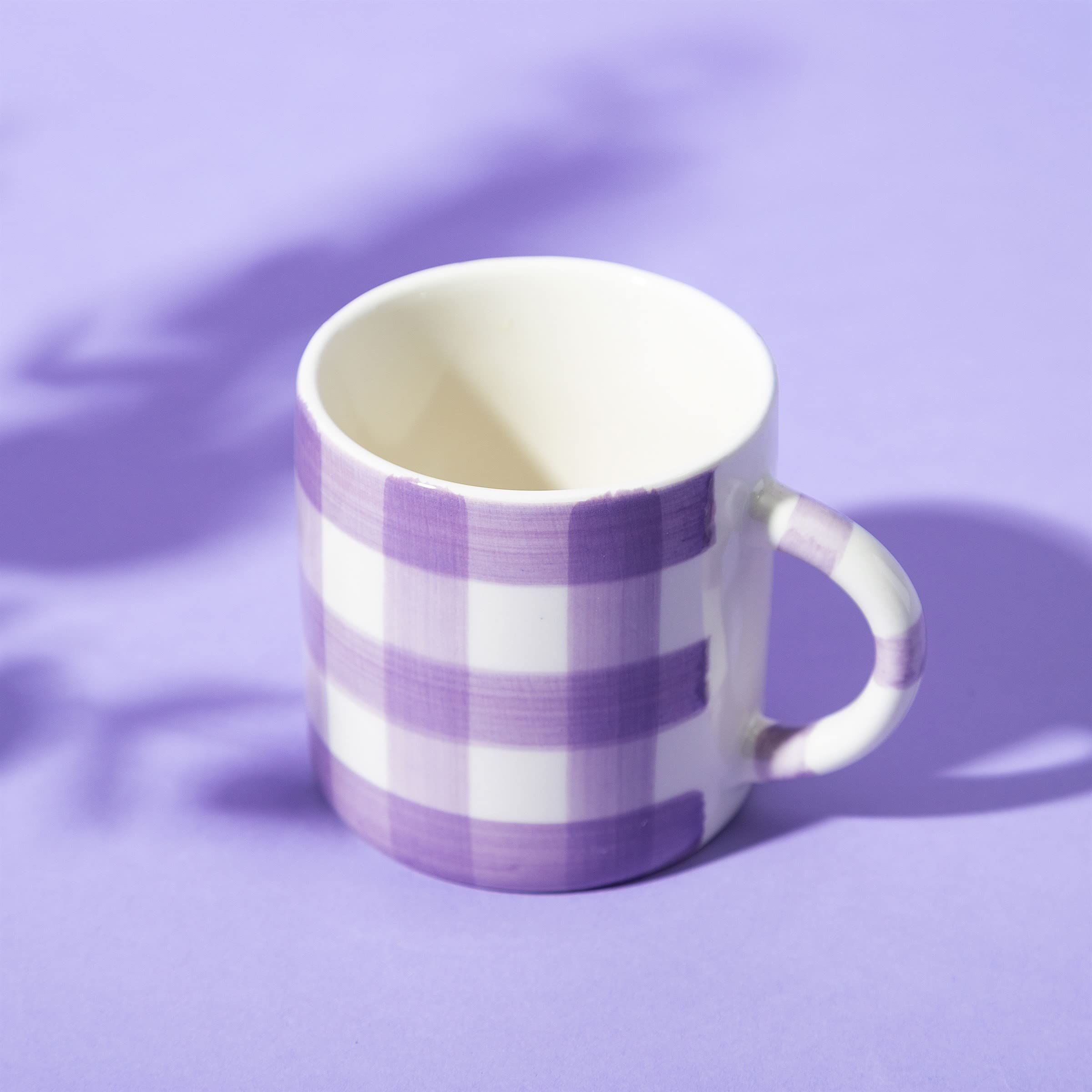 Sass & Belle Tazza In Gres A Quadretti Lilla - Design Originale Per Cucina E Regalo